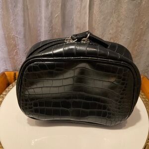 VTG Neiman Marcus Large Black Faux Leather Make-Up Bag